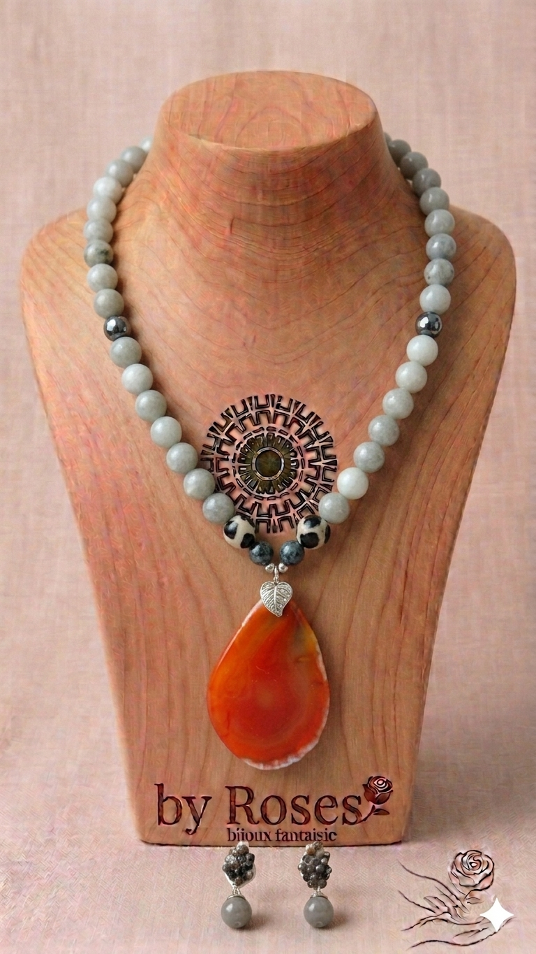Parure Collier et Boucles d'Oreilles "Feu de Jade" – Édition Exclusive